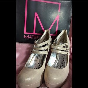 Material Girl Gold Sparkle 3Strap/Buckle Platform